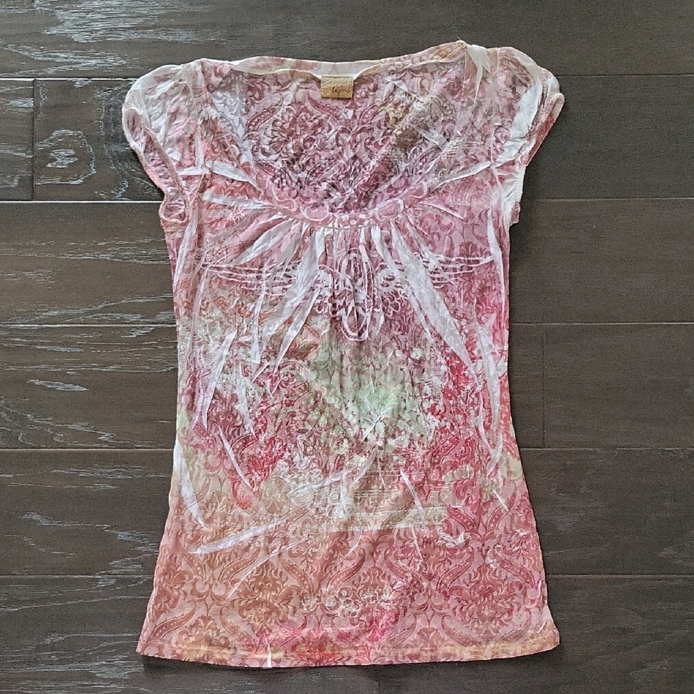 Daytrip Pink and White Fitted Cap Sleeve Blouse